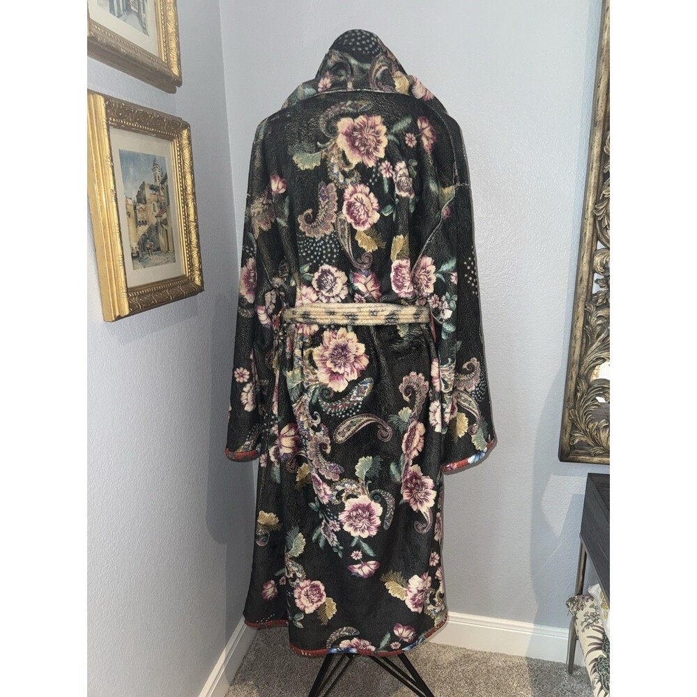 Johnny Was Aditi Robe Reversible Leopard L/XL Cozy Plush Boho Floral Girls Trip - Picture 5 of 16